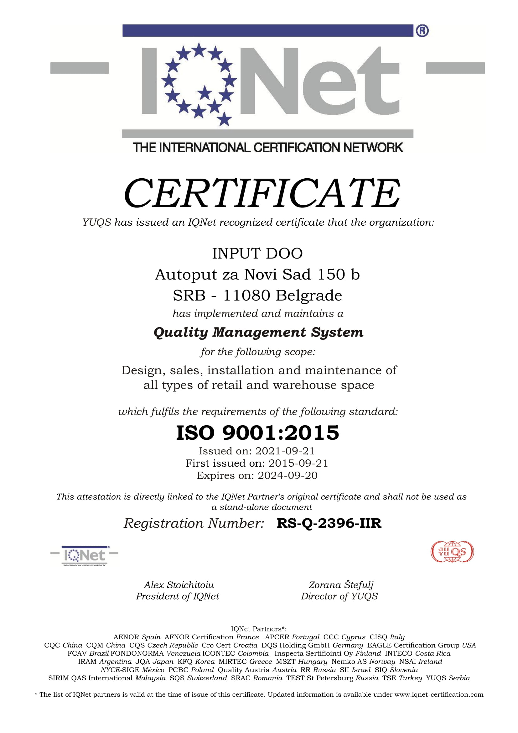 001 IQNET 9001 INPUT Q 21